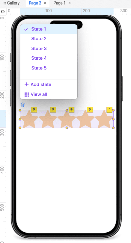 Axure Star Rating Interaction dynamic panel setup with five states inside star_rating panel