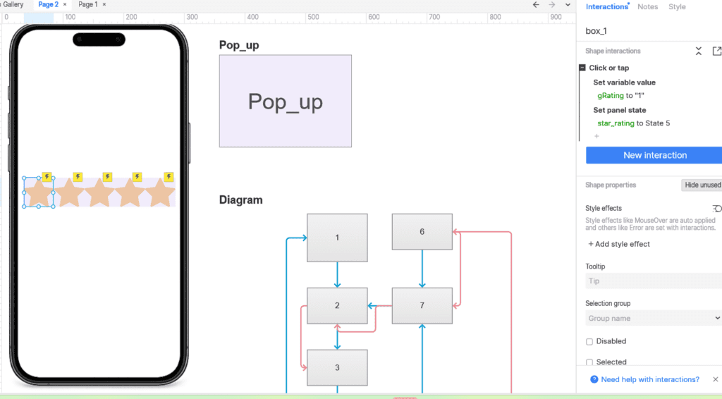 Axure Star Rating Interaction transparent rectangles placed above each star outside the dynamic panel