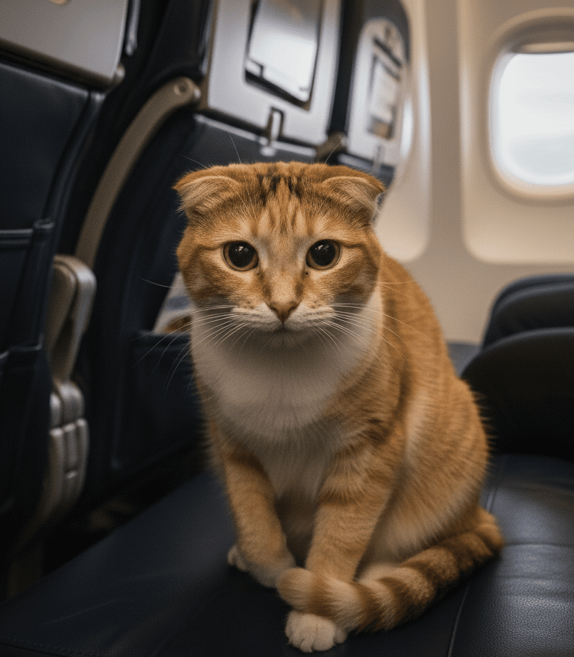 비행기 공황 증상 대처법이 필요한 상황에서 기내에서 긴장하고 있는 고양이 모습