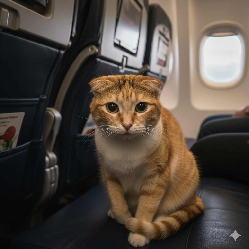 비행기 공황증상 대처법이 필요한 상황에서 기내에서 긴장하고 있는 고양이 모습