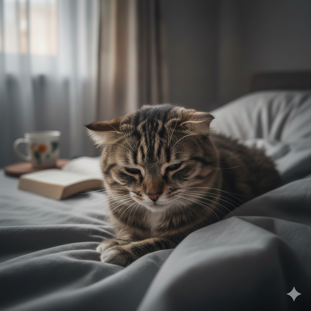 잠잘오는법 실험 중 졸려하는 고양이 모습