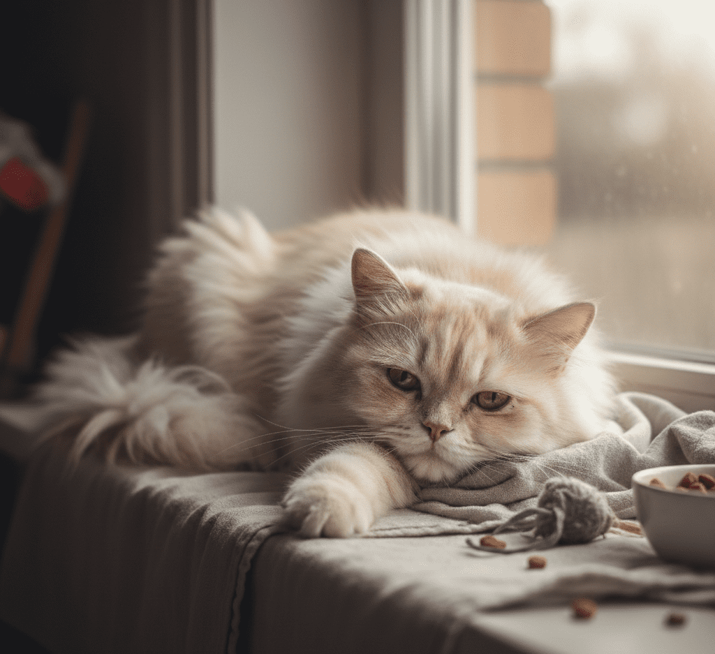 무기력증 극복하는법을 고민하며 축 처져 있는 고양이 모습