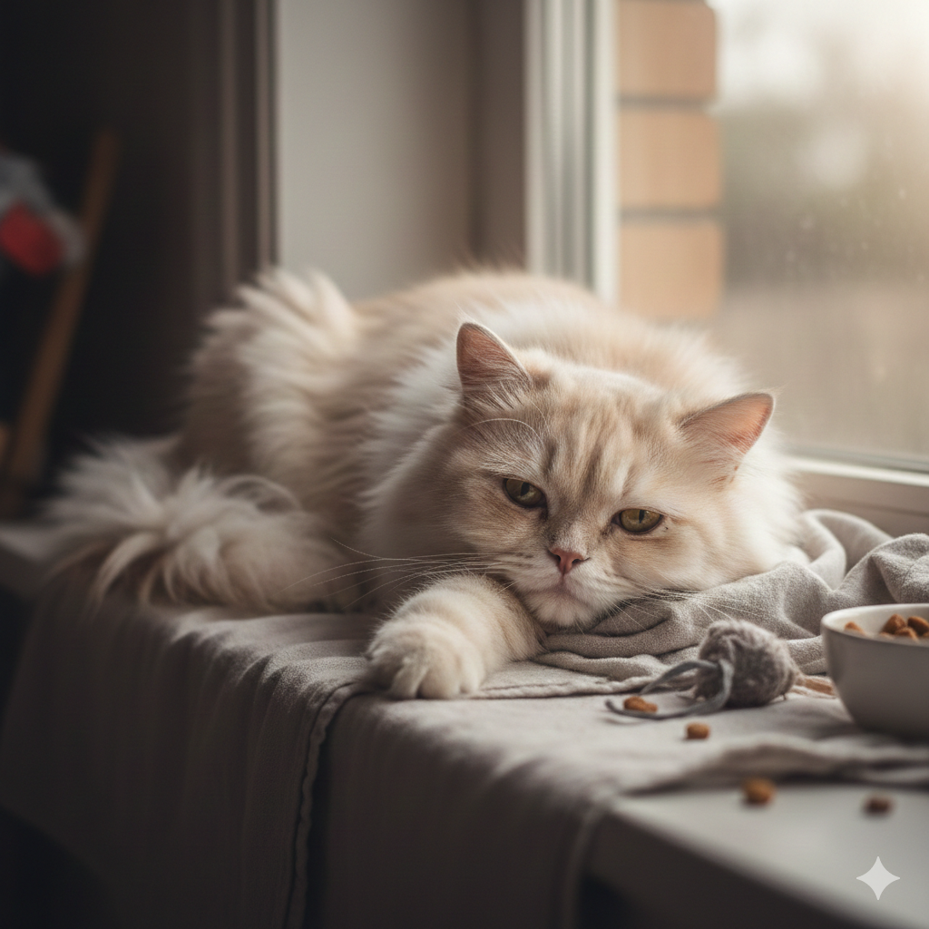 무기력증 극복하는법을 고민하며 축 처져 있는 고양이 모습