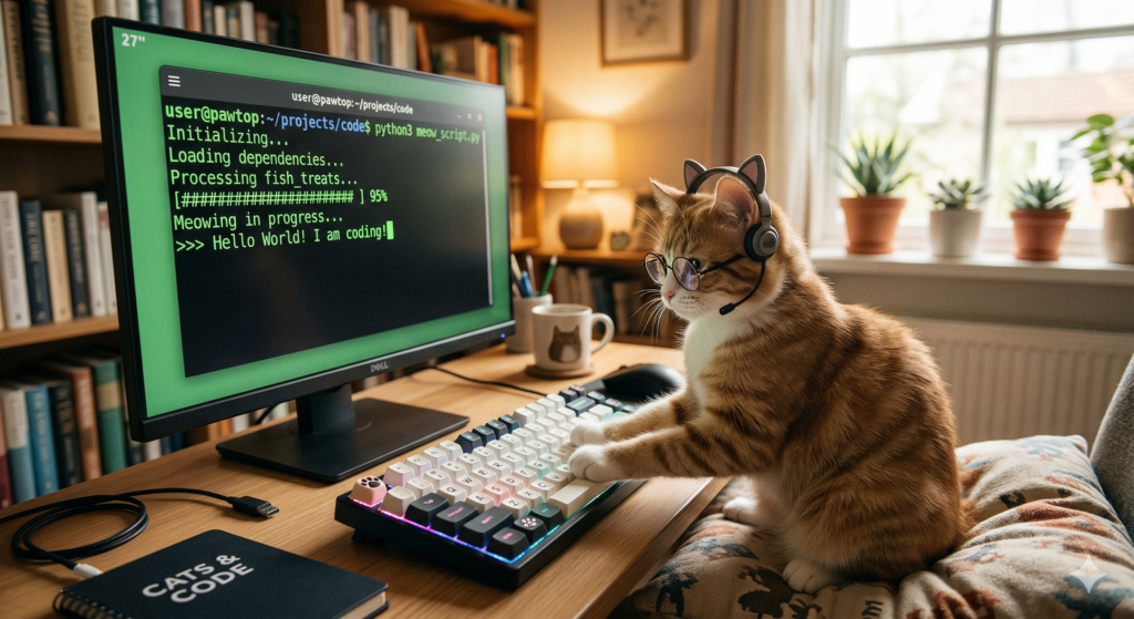 클로드코드 블로그 자동화를 위해 일하고 있는 고양이 모습