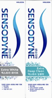 센소다인 종류 비교 중 엑스트라 화이트와 엑스트라딥클린 치약 이미지