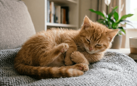 여자 방광염 자가치료를 위한 방법 중 방광염으로 괴로워하는 고양이 이미지